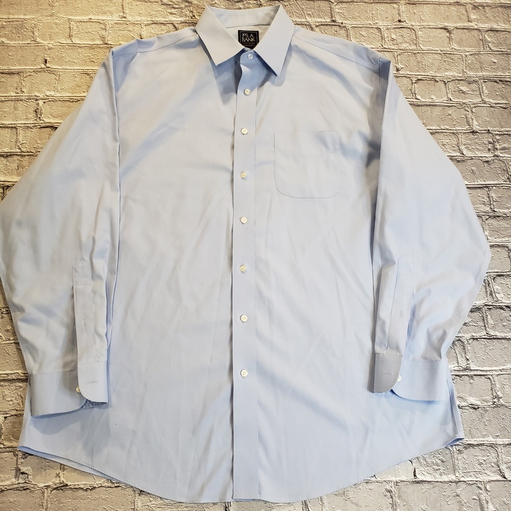 Jos. A. Bank Traveler Mens 17.5 35 Light Blue Cotton Button Down Dress Shirt